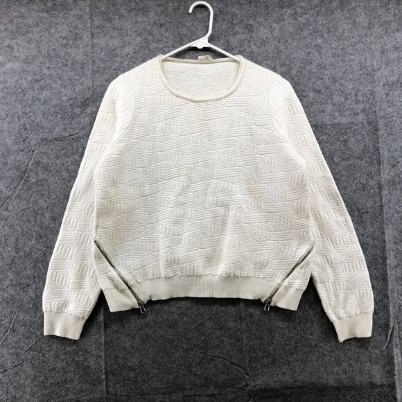 Anthropologie Moth White Sweater Womens S Textured Knit Crewneck Side Zip - Picture 1 of 10